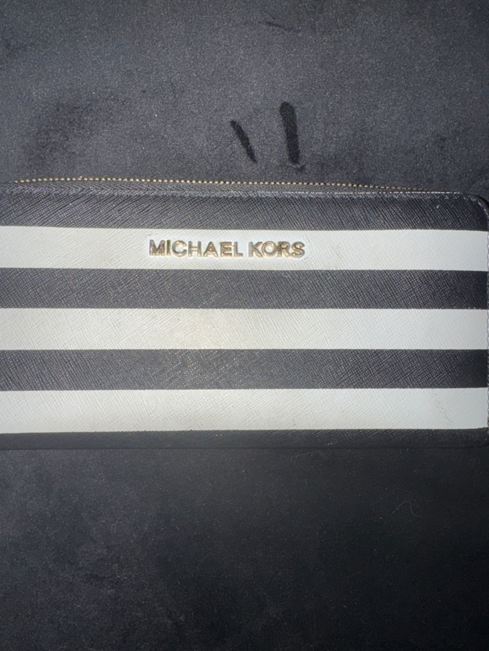 MICHAEL KORS Black and White Striped Woman’s Wallet with Gold Logo